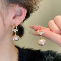 1 Pair Elegant Simple Style Round Plating Inlay Artificial Pearl Steel Diamond 18k Gold Plated Drop Earrings main image 3