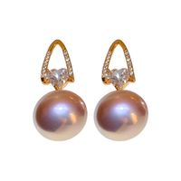 1 Pair Elegant Simple Style Round Plating Inlay Artificial Pearl Steel Diamond 18k Gold Plated Drop Earrings main image 6