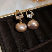 1 Pair Elegant Simple Style Round Plating Inlay Artificial Pearl Steel Diamond 18k Gold Plated Drop Earrings sku image 1
