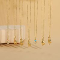 Vintage Style Simple Style Palm Copper Plating Inlay Zircon 14k Gold Plated Pendant Necklace main image 1