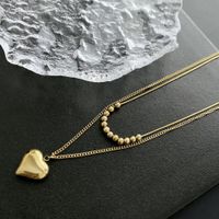 Style Simple Commuer Forme De Cœur Acier Inoxydable Acier Au Titane Placage Plaqué Or 18k Collier En Couches sku image 2