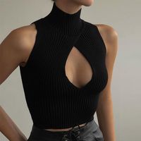 Femmes Gilet Débardeurs Tricot Côtelé Décontractée Sexy Couleur Unie main image 4