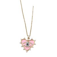 Simple Style Heart Shape Titanium Steel Copper Enamel Plating Inlay Zircon Gold Plated Pendant Necklace main image 4