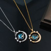 Ig Style Simple Style Planet Titanium Steel Copper Plating Inlay Zircon Pendant Necklace main image 1
