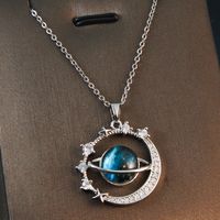 Ig Style Simple Style Planet Titanium Steel Copper Plating Inlay Zircon Pendant Necklace main image 3