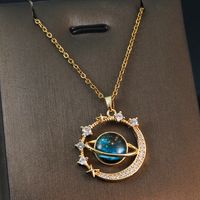 Ig Style Simple Style Planet Titanium Steel Copper Plating Inlay Zircon Pendant Necklace main image 4