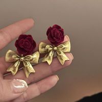 1 Paire Mignon Rose Placage Alliage Plaqué Or Boucles D'oreilles sku image 1