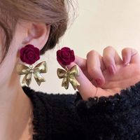 1 Paire Mignon Rose Placage Alliage Plaqué Or Boucles D'oreilles main image 4
