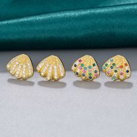 1 Pair Simple Style Shell Inlay Copper Zircon Ear Studs main image 1
