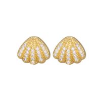 1 Pair Simple Style Shell Inlay Copper Zircon Ear Studs main image 4