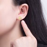 1 Pair Simple Style Shell Inlay Copper Zircon Ear Studs main image 2