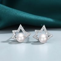 1 Pair Sweet Maple Leaf Plating Hollow Out Inlay Copper Rhinestones Pearl Ear Studs main image 1