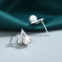 1 Pair Sweet Maple Leaf Plating Hollow Out Inlay Copper Rhinestones Pearl Ear Studs main image 3