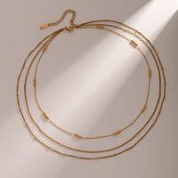 Simple Style Solid Color Stainless Steel Plating 18k Gold Plated Three Layer Necklace main image 1
