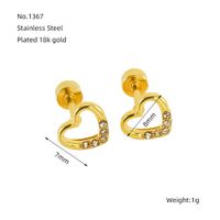 1 Pair Simple Style Heart Shape Polishing Plating Inlay Stainless Steel Rhinestones Zircon 18K Gold Plated Ear Studs main image 2