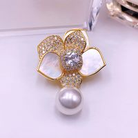 Elegant Glam Leaf Flower Butterfly Brass Plating Inlay Shell Zircon Women's Brooches 1 Piece sku image 1