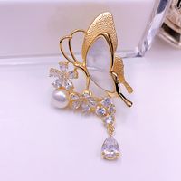 Elegant Glam Leaf Flower Butterfly Brass Plating Inlay Shell Zircon Women's Brooches 1 Piece main image 9