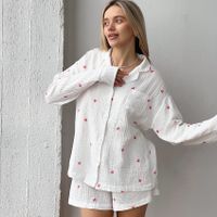 Home Women's Sweet Heart Shape Cotton Shorts Sets Pajama Sets sku image 16