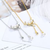 IG Style Lady Simple Style Star Moon Artificial Pearl Copper Plating Inlay Rhinestones Women's Pendant Necklace main image 4