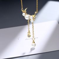 IG Style Lady Simple Style Star Moon Artificial Pearl Copper Plating Inlay Rhinestones Women's Pendant Necklace sku image 2