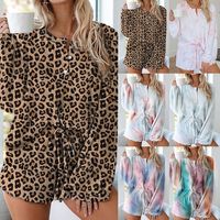 Home Women's Casual Tie Dye Polyester Printing Patchwork Contrast Binding Pajama Sets main image 1