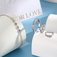 Simple Style Heart Shape Sterling Silver Plating Inlay Zircon White Gold Plated Girl's Rings Earrings Jewelry Set main image 5
