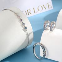 Simple Style Heart Shape Sterling Silver Plating Inlay Zircon White Gold Plated Girl's Rings Earrings Jewelry Set main image 6