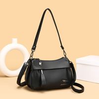 Women's Pu Leather Solid Color Basic Sewing Thread Square Zipper Shoulder Bag Crossbody Bag main image 7