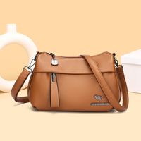 Women's Pu Leather Solid Color Basic Sewing Thread Square Zipper Shoulder Bag Crossbody Bag main image 4