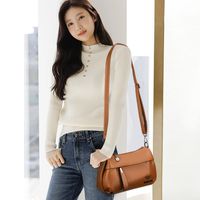 Women's Pu Leather Solid Color Basic Sewing Thread Square Zipper Shoulder Bag Crossbody Bag main image 8