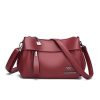 Women's Pu Leather Solid Color Basic Sewing Thread Square Zipper Shoulder Bag Crossbody Bag sku image 1
