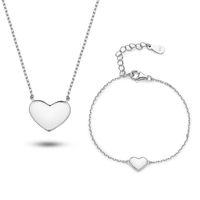 Solid Color Heart Shape Sterling Silver White Gold Plated Women's Bracelets Necklace Jewelry Set main image 5