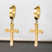 1 Pair XUPING Simple Style Cross Plating 304 Stainless Steel 18K Gold Plated Raw Steel Black Gun Drop Earrings main image 5