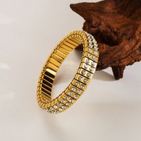 Retro Streetwear Solid Color Stainless Steel Plating Inlay Diamond 18k Gold Plated Bangle main image 8