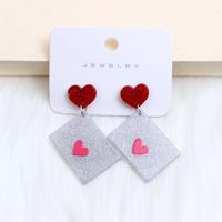 1 Pair Sweet Heart Shape Printing Arylic Drop Earrings sku image 1