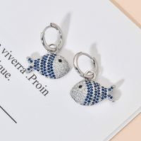 1 Pair Cute Fish Plating Inlay Copper Zircon White Gold Plated Drop Earrings main image 5