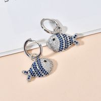 1 Pair Cute Fish Plating Inlay Copper Zircon White Gold Plated Drop Earrings main image 3