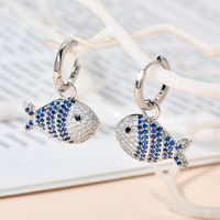 1 Pair Cute Fish Plating Inlay Copper Zircon White Gold Plated Drop Earrings main image 1