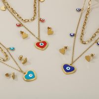 Stainless Steel Titanium Steel 18K Gold Plated Streetwear Enamel Plating Heart Shape Layered Necklaces main image 6
