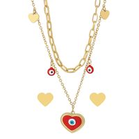 Stainless Steel Titanium Steel 18K Gold Plated Streetwear Enamel Plating Heart Shape Layered Necklaces main image 5