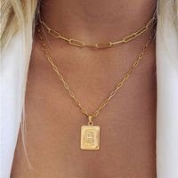 Modern Style Classic Style Letter Rectangle Copper Plating 14k Gold Plated Double Layer Necklaces main image 1