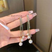 1 Pair Fashion Geometric Plating Inlay Alloy Artificial Rhinestones Artificial Pearls Zircon 14k Gold Plated Drop Earrings sku image 9
