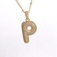 Simple Style Letter Copper Plating Inlay Zircon 18k Gold Plated Pendant Necklace sku image 16