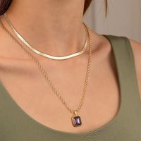 Elegant Classic Style Solid Color Copper Plating Inlay Glass Stone 14k Gold Plated Double Layer Necklaces main image 1