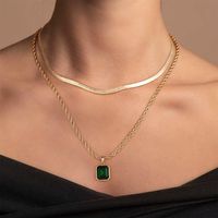 Elegant Classic Style Solid Color Copper Plating Inlay Glass Stone 14k Gold Plated Double Layer Necklaces main image 6