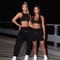 Classic Style Streetwear Solid Color Spandex Polyester Halter Neck Tracksuit Vest Sweatpants main image 5