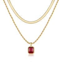 Elegant Classic Style Solid Color Copper Plating Inlay Glass Stone 14k Gold Plated Double Layer Necklaces sku image 1