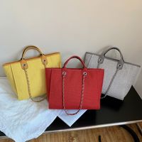 Women's Large Canvas Solid Color Streetwear Square Zipper Shoulder Bag Handbag Tote Bag main image 2