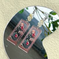 1 Pair Simple Style Commute Bamboo Flower Printing Polishing Arylic Silver Plated Drop Earrings main image 4