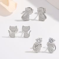 1 Pair Ig Style Elegant Cute Cat Plating Inlay Sterling Silver Zircon White Gold Plated Rhodium Plated Ear Studs main image 1